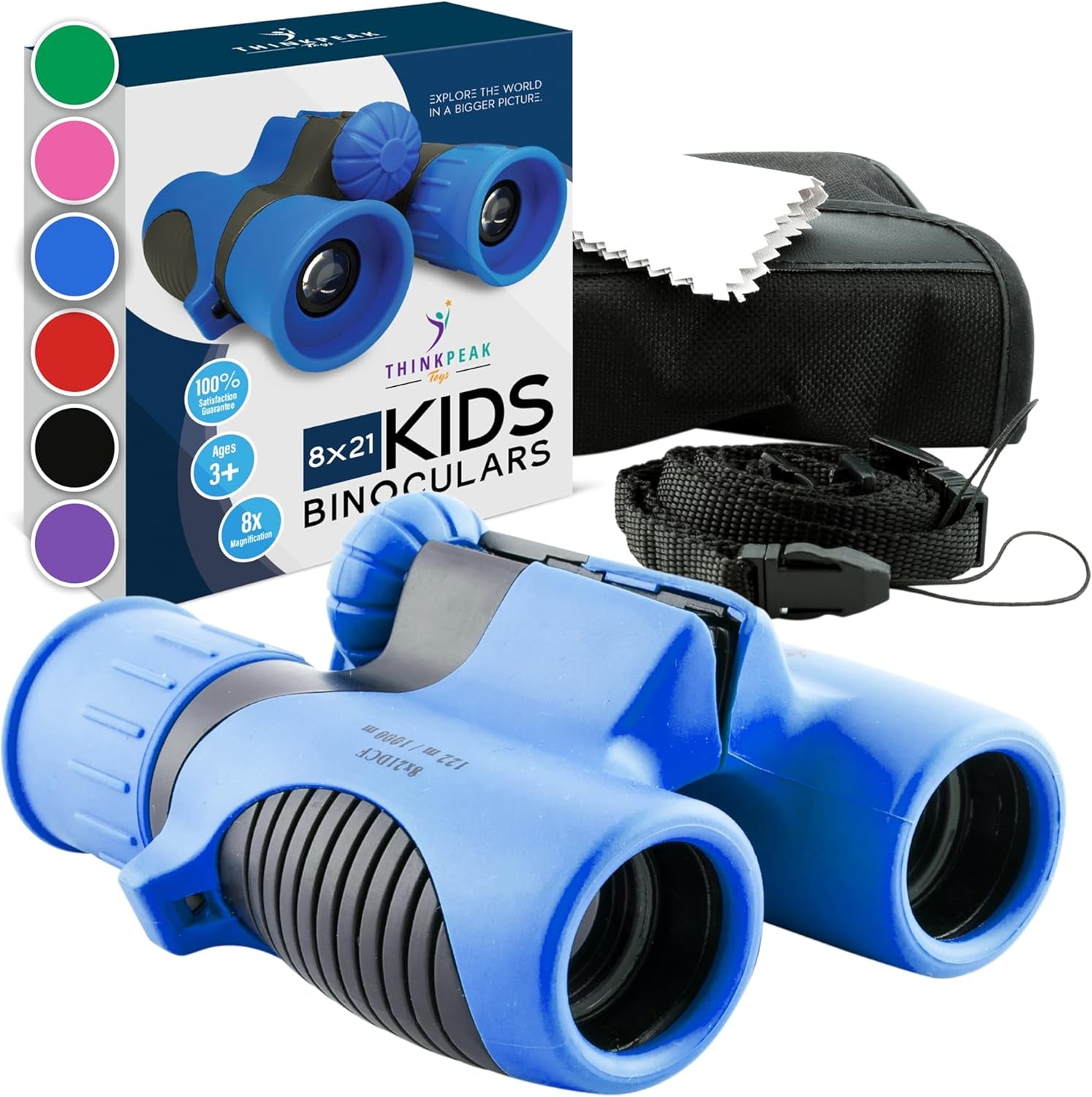 Binoculars for Kids - Small, Compact, Shock-Resistant Toy Binoculars - Learning & Nature Exploration Toys for 4+ Year Old Girls and Boys - Think Peak Toys Kids Binoculars, Blue
