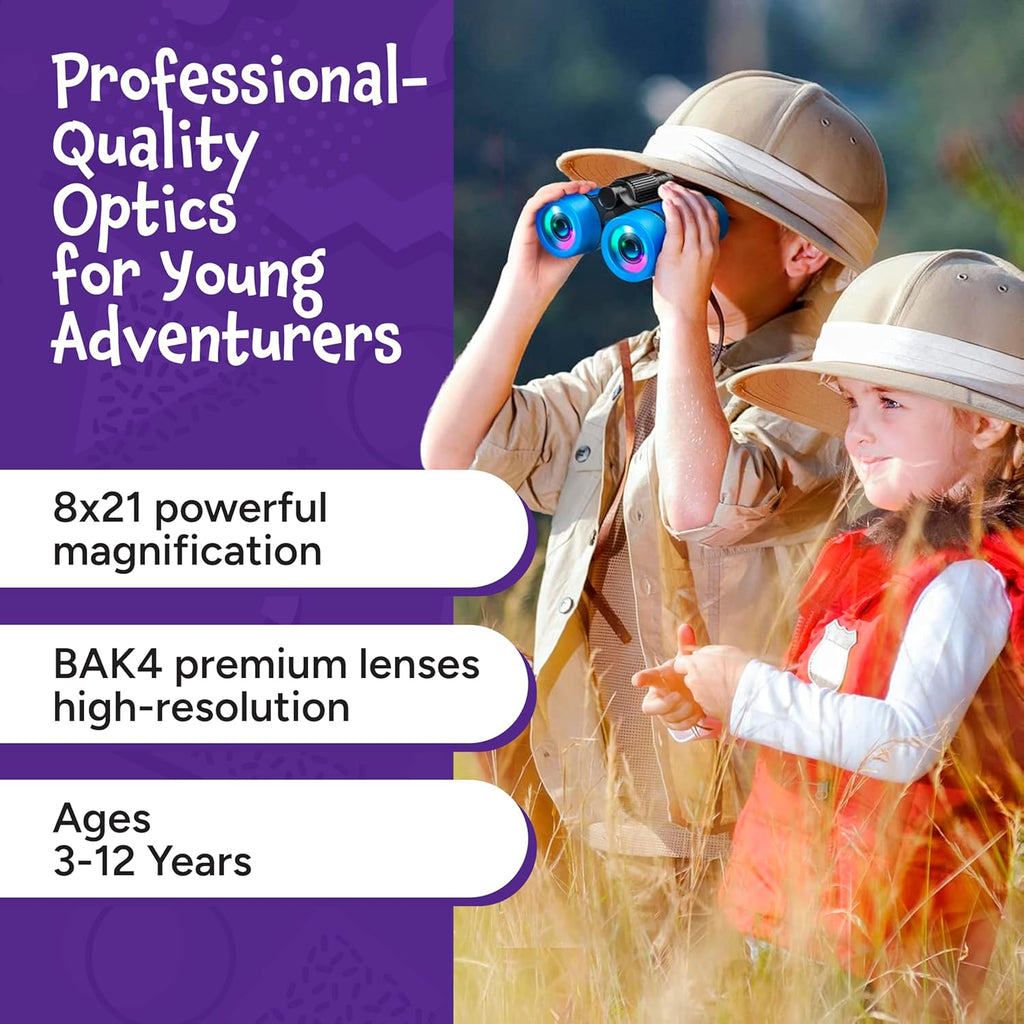 Binoculars for Kids - Small, Compact, Shock-Resistant Toy Binoculars - Learning & Nature Exploration Toys for 4+ Year Old Girls and Boys - Think Peak Toys Kids Binoculars, Blue